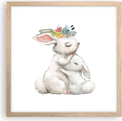 Produktbild von Gerahmtes Poster - Rahmen in heller Eiche - Kaninchen Hase Kinder - 40x40 cm - Wand Bild - Wanddeko - Wandbilder - Kunstposter - Wandposter - Bilderrahmen - Bilder - Kunstdruck - P2NAC40x40-4725