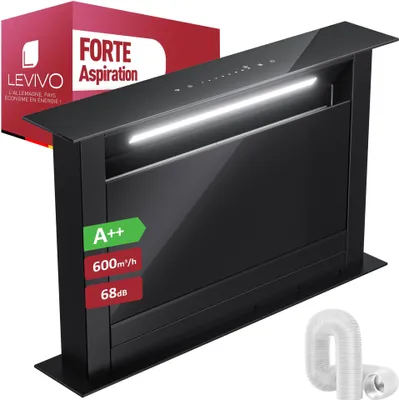 Image de LEVIVO A++ Downdraft Hotte aspirante 60cm à recyclage d'air & évacuation d'air avec 600 m³/h de débit d'air, hotte aspirante escamotable avec 2 filtres à charbon actif, 2 filtres à graisse