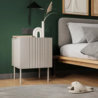 Image de Russinem - Table de chevet, 59x42x45h cm Beige, Tiroirs