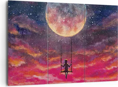 Produktbild von Bild auf Leinwand - Leinwandbild - 3 Teile - Mond Schaukel Frau - 165x110cm - Wand Bild - Wanddeko - Wandbilder - Leinwanddruck - Bilder - Wanddekoration - Leinwand bilder - Wandbild - CE165x110-5095