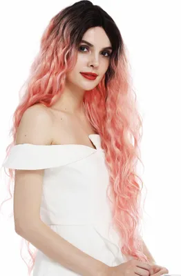 Produktbild von WIG ME UP Perücke Lace-Front sehr lang voluminös Locken Mittelscheitel Ombre Braun Pink DW-2917-MF