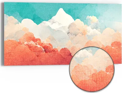 Produktbild von DEQORI Hybrid Leinwand Bild 60x30 cm 'Malerische Bergträume' Wandbild Glas flach modern