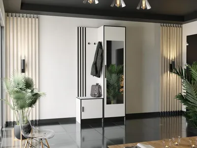 Image de KIER FURNITURE Portemanteau avec assise Dior11 - moulures élégantes - 106,4x205x39 cm Blanc