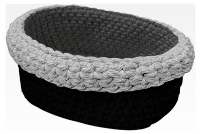 Produktbild von Aufbewahrungskorb aus 100% Baumwolle, rund oder oval, Häkelkorb, nachhaltig (schwarz/grau, 26x18x10)