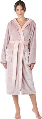 Produktbild von Bellivalini Damen Bademantel lang mit Kapuze und Gürtel BLV50-168 (Puderrosa/Rosa, M)