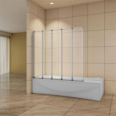 Produktbild von 5 tlg. Faltwand  Glas Badewannenaufsatz 120x140cm Duschabtrennung