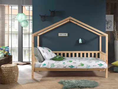 Produktbild von Vipack Hausbett Set DALLAS 1 inkl. Matratze, Liegefläche 90 x 200 cm und seitlicher Umrandung, Ausf. Kiefer natur