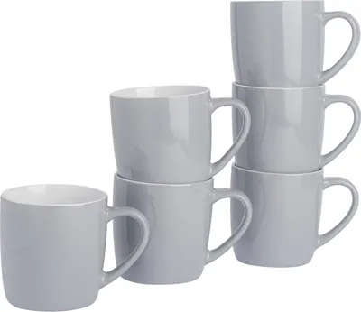 Produktbild von Argon Ta Farbige Kaffeetassen – 350 ml – Grau – 6er-Pack – Robuste Teetasse aus Steingut, spülmaschinen- und mikrowellengeeignet