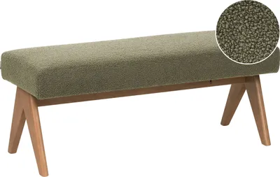 Produktbild von BELIANI Sitzbank Grün Bouclé-Stoff Gepolstert 118 cm Teddy-Optik Dunkle Holzbeine Ohne Lehne Retro-Design Esszimmer Wohnzimmer Polsterbank Flurbank
