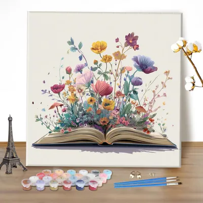 Image de Kit de peinture par numéros pour adultes, motif floral, format 40x40 cm (sans cadre), référence GOL098