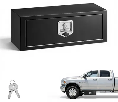 Image de Coffre de rangement sous plancher pour camion - Boîte à outils 686 x 254 x 254 mm - Acier laminé à froid - Étanche - Poignée en T verrouillable - Pour camions, remorques et fourgonnettes - Noir