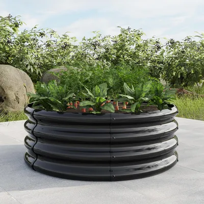 Image de Jardinière surélevée ovale en acier galvanisé, résistante aux intempéries et au gel, couleur argent, 45 x 45 x 30 cm, 89 L, pour jardin et balcon