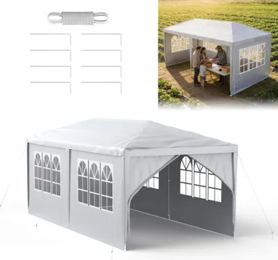 Produktbild von FIVMEN Garten Pavillon 3x6 m mit 6 Seitenteilen, Wasserdichtes Partyzelt, Stabiler Stahlrahmen, Sonnenschutz & Wetterfest, Oxford-Gewebe, Gartenpavillon oder Grillpavillon fur Party und Camping, Grau
