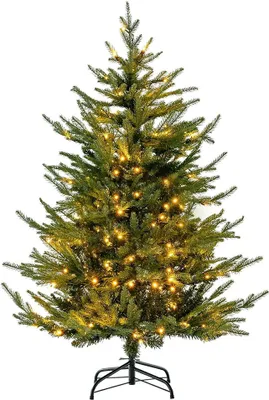 Image de Sapin de Noël artificiel COSTWAY CM24315DE, 136 cm, avec lumières, sapin de Noël pliable avec 8 modes d'éclairage, 180 lumières LED blanc chaud - A