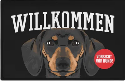Produktbild von Trendation - Willkommen Fußmatte Grafik Schmutzfangmatte Geschenk Außen Innenbereich 60x40 cm Waschbar Türmatte Dackel Hund