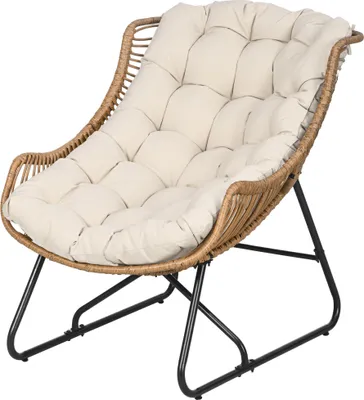 Produktbild von Garten Lounge, Rattanoptik, Outdoor Sessel, mit Auflage, Metallrahmen, 75x101x90 cm, Natur/Khaki/Schwarz