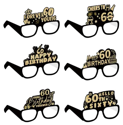 6 Papierbrillen für 60. Geburtstag, Partybrillen für Fotobox