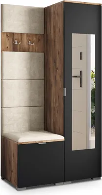 Produktbild von Masseno Garderobe-Set VIRA 95/181/51 cm Modern Garderobenschrank Eiche Lefkas, Veloursstoff MONOLITH 04 (Beige)