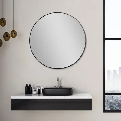 Produktbild von Spiegel rund Talos Picasso schwarz Ø 80 cm - mit hochwertigem Aluminiumrahmen für stilvolles Ambiente - Perfekter Badezimmerspiegel Rund, der Eleganz und Funktionalität vereint