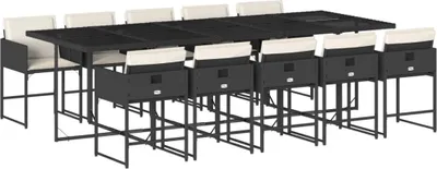 Obrázok produktu pre vidaXL 11-dielny záhradný jedálenský set s vankúšmi Black Poly Rattan