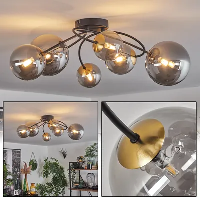 Produktbild von Isorella Deckenlampe aus Metall/Glas in Schwarz/Goldfarben/Rauchfarben