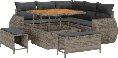 Image de vidaXL Ensemble de canapé de jardin avec coussins avec mémoire 8 pcs Gris Poly-Rotin