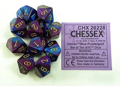 Immagine prodotto di Chessex Gemini blu-viola oro D10 set di cubi 10 pezzi