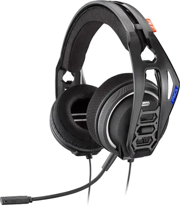A black Plantronics RIG 400 headset is shown against a white background.
