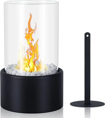Produktbild von Tischkamin, Bioethanol Tischfeuer, Tischfeuerstelle für In- und Outdoor, Edelstahl, Tisch-Dekofeuer Feuerstelle Glasfeuer, mit Löschgerät