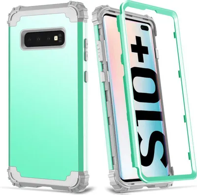 Produktbild von Galaxy S10 Plus Hülle, LaimTop Heavy Duty 3 in 1 Hybrid Hart PC Flexibel TPU Silikon Stossfest Kratzfest Tasche Schutzhülle für Samsung Galaxy S10 Plus Minzgrün