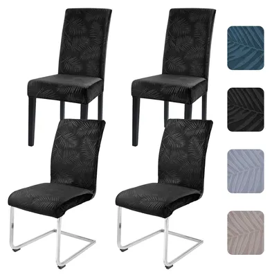 Stretch-Stuhlbezüge, Set mit 4, niedrige Rückenlehne, Schwarz