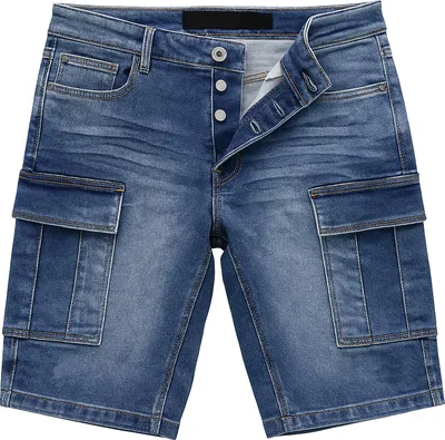 Produktbild von EGOMAXX Stretch Denim Cargo Bermuda mit Knopfleiste für Herren Größe: 29W
