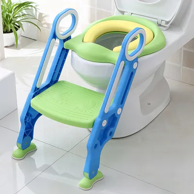 Produktbild von LZQ Toilettentrainer Toilettensitz kinder mit treppe Töpfchentraining Toiletten-Trainingssitz, klappbar und höhenverstellbar, Blau+Grün
