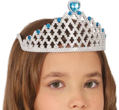 Produktbild von Prinzessin Diadem Blaues Herz Magisches Märchenaccessoire Für Mittelalter Prinzessinnen Karnevalskrone In Silber Blauer Edelstein Königliches Design Kinderfasching, Farbe: Silber