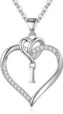 Image de TINGN Cadeaux de la Saint-Valentin Cœur Collier Femme Or 14K Zirconia Lettres Argent