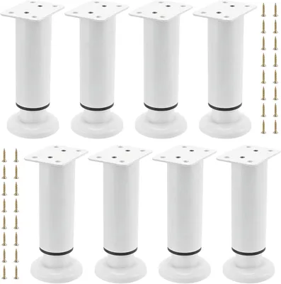 Produktbild von 8 Stück verstellbare weiße Möbelfüße 12-18 cm aus Metall