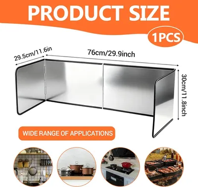 Obrázek produktu pro Ochranná zástěna do kuchyně, 4 kusy, sklopná ochranná zástěna z pozinkovaného plechu, pro varnou desku a pánev do moderní kuchyně