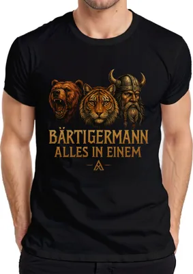 Produktbild von Bärtigermann Alles in Einem Bär Tiger Wikinger Valhalla Spruch Herren T-Shirt, Schwarz, XXL