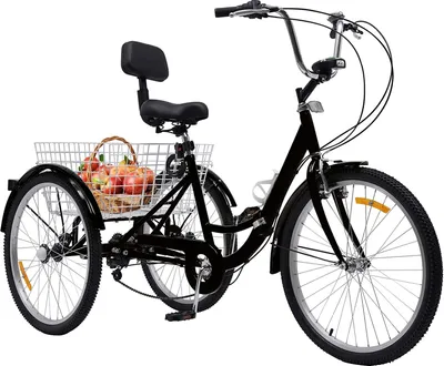 Obrázek produktu pro 24 palcová skládací tříkolka pro dospělé se 7 rychlostmi a opěradlem pro dospělé, seniory, ženy, muže