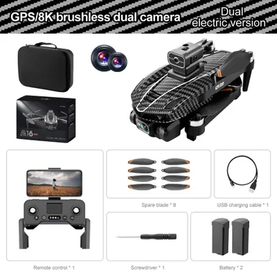 Image de Drone AIORBER 4K GPS, avec fonction de retour, moteurs sans balais, évitement d'obstacles, caméra à flux optique, stabilité de vol sur 4 axes, 2 batteries, noir