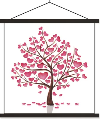 Produktbild von MuchoWow® Textilposter Eine Illustration eines Baumes mit Herzen 90x90 cm mit schwarzem Rahmen - Magnetisches