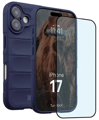 Produktbild von Robuste Handyhülle + gehärtetem Glas für iPhone 17, Bizon Tur Pack, Dunkelblau