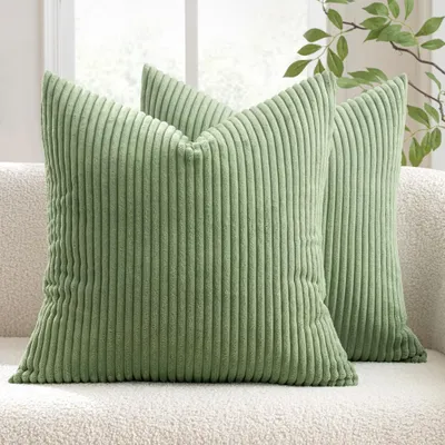 Produktbild von 2er Set Kissenbezš¹ge Kordsamt Kissenbezug Zierkissenbezug Dekokissen Sofakissen Kord Kissenhš¹lle Dekorative Zierkissenbezš¹ge Kissen fš¹r Sofa Sessel Zuhause Schlafzimmer 40x40 cm Bohnengrš¹n