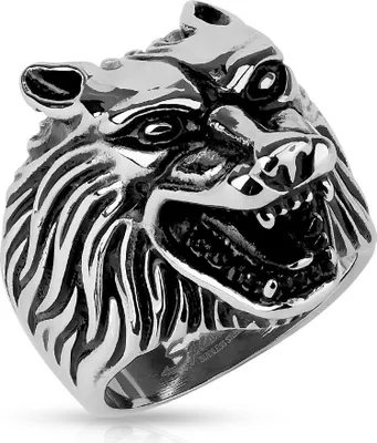 Produktbild von cooler Herrenring Edelstahl Herren Ring Wolf Kopf Biker Gothic Männer Autiga® 62 - Ø 19,76 mm