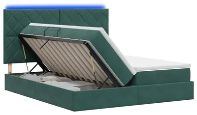 Produktbild von LED-Speicherbett mit Matratze Dunkelgrün 200 x 200 cm Samt