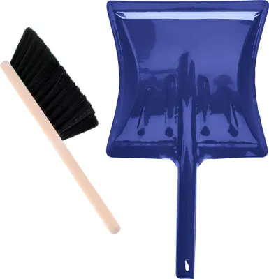 Produktbild von Garronda Kehrgarnitur Kehrschaufel Metall mit Holzgriff Set mit Handbesen (Schwarz + Blau)