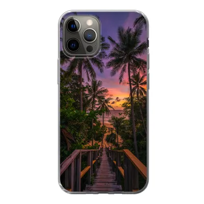 Produktbild von MuchoWow® Handyhülle Schutzhülle Hülle für iPhone 13 Pro Sonnenuntergang - Palmen - Strand Silikon Softcase Handy Hülle - Handy-Tasche