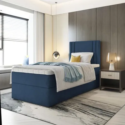 Produktbild von Bett, Boxspringbett, Continentalbett RALI MINI mit Bonell Matratze, T25 Topper, Einzelbett mit Container, H3 90x190 cm, [Dunkelblau - Itaka 11]