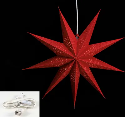 Produktbild von Leuchtstern 9 Zacken rot 60cm Papiertstern Weihnachtsstern inkl Kabel