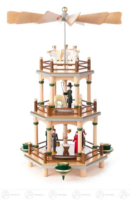 Produktbild von Pyramide mit Christi Geburt natur, 2-stöckig, für Kerzen d=14mm Breite x Höhe x Tiefe 24,5 cmx34 cmx24,5 cm NEU
